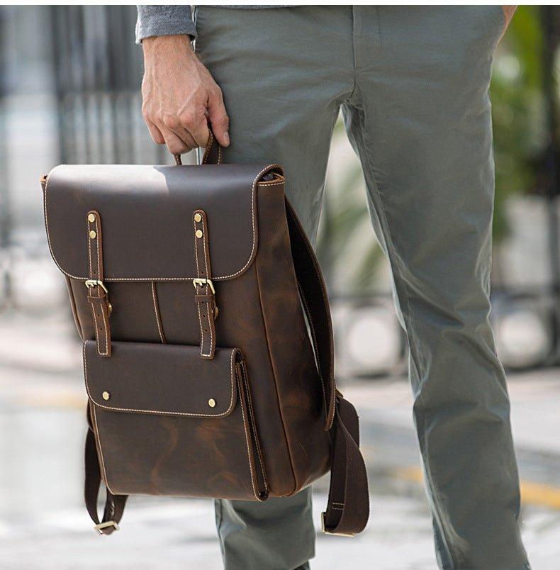 best leather backpack business travel Polare 17.3 Inch Full Grain for Men Multi Pockets Laptop Rucksack Brown Made of Full Grain Leather with YKK Zipper Men's Large Capacity Leather Backpack