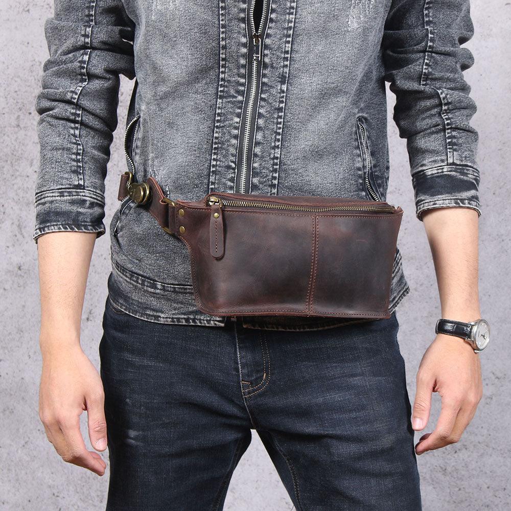 brown waist pack leather- Woosir