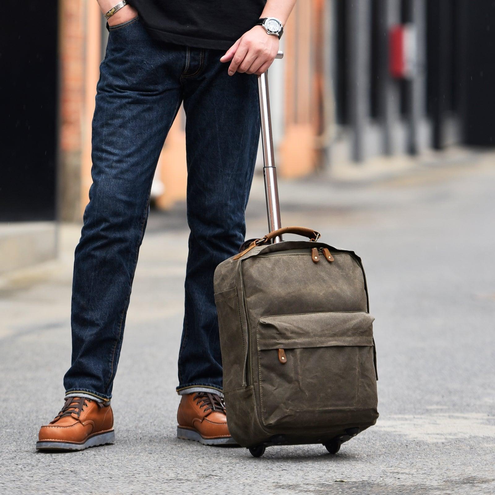 large duffle bag with wheels waxed canvas - Woosir