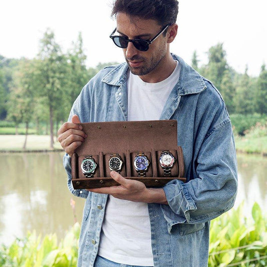 leather watch travel case brown - Woosir