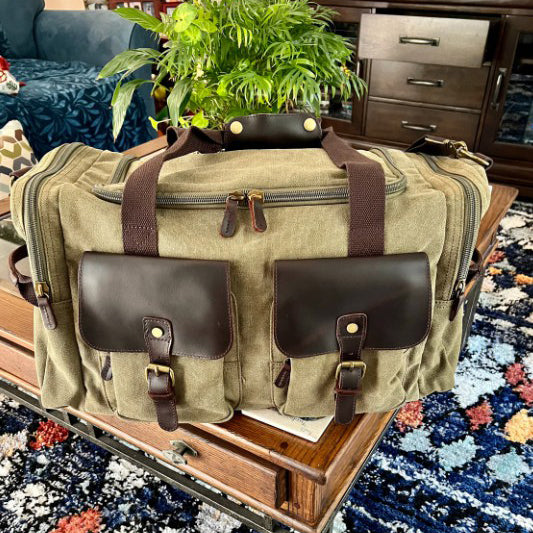 large canvas weekender duffle bag mens khaki - woosir