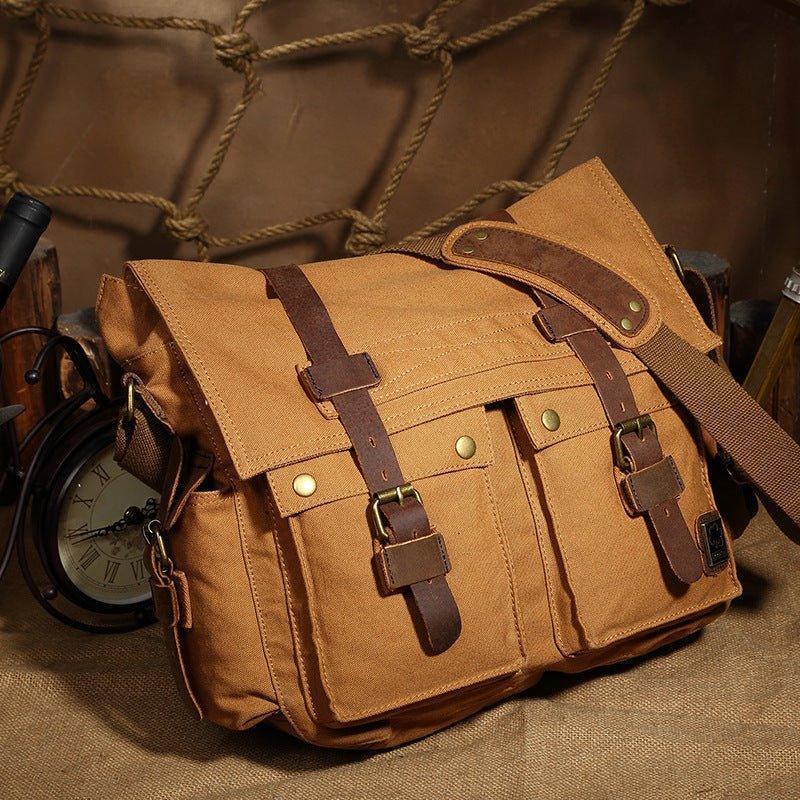 Cotton Canvas Messenger Bag Mens Khaki - Woosir