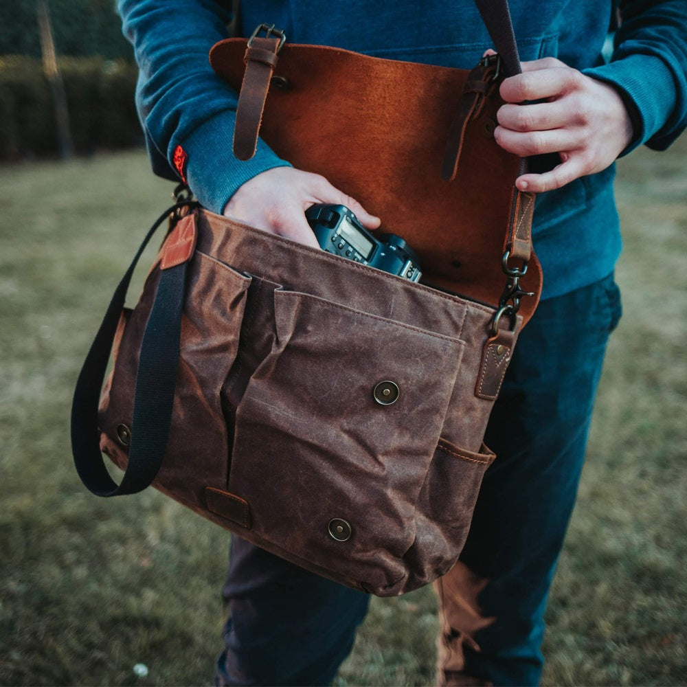 dslr camera bag crossbody waxed canvas - Woosir