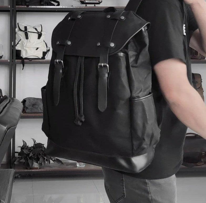 Waxed Canvas Backpack Black - Woosir