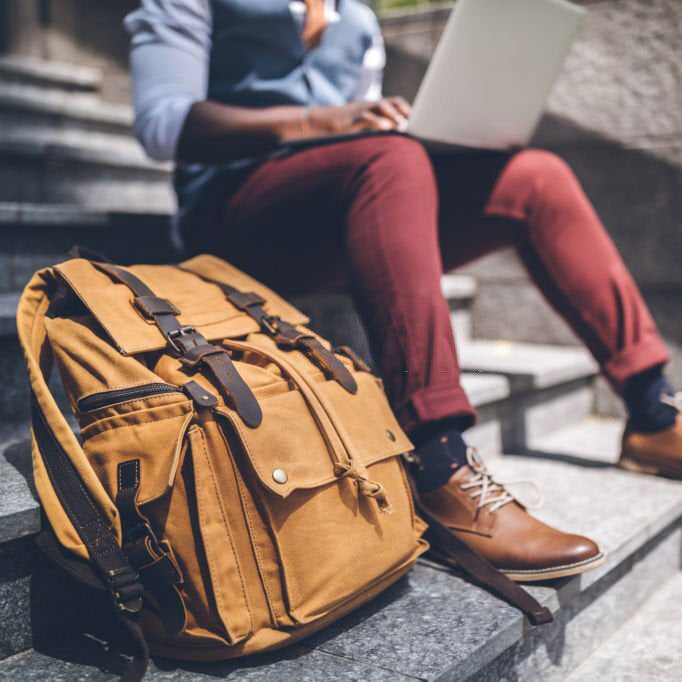 mens canvas backpack vintage for 17-inch laptop-woosir