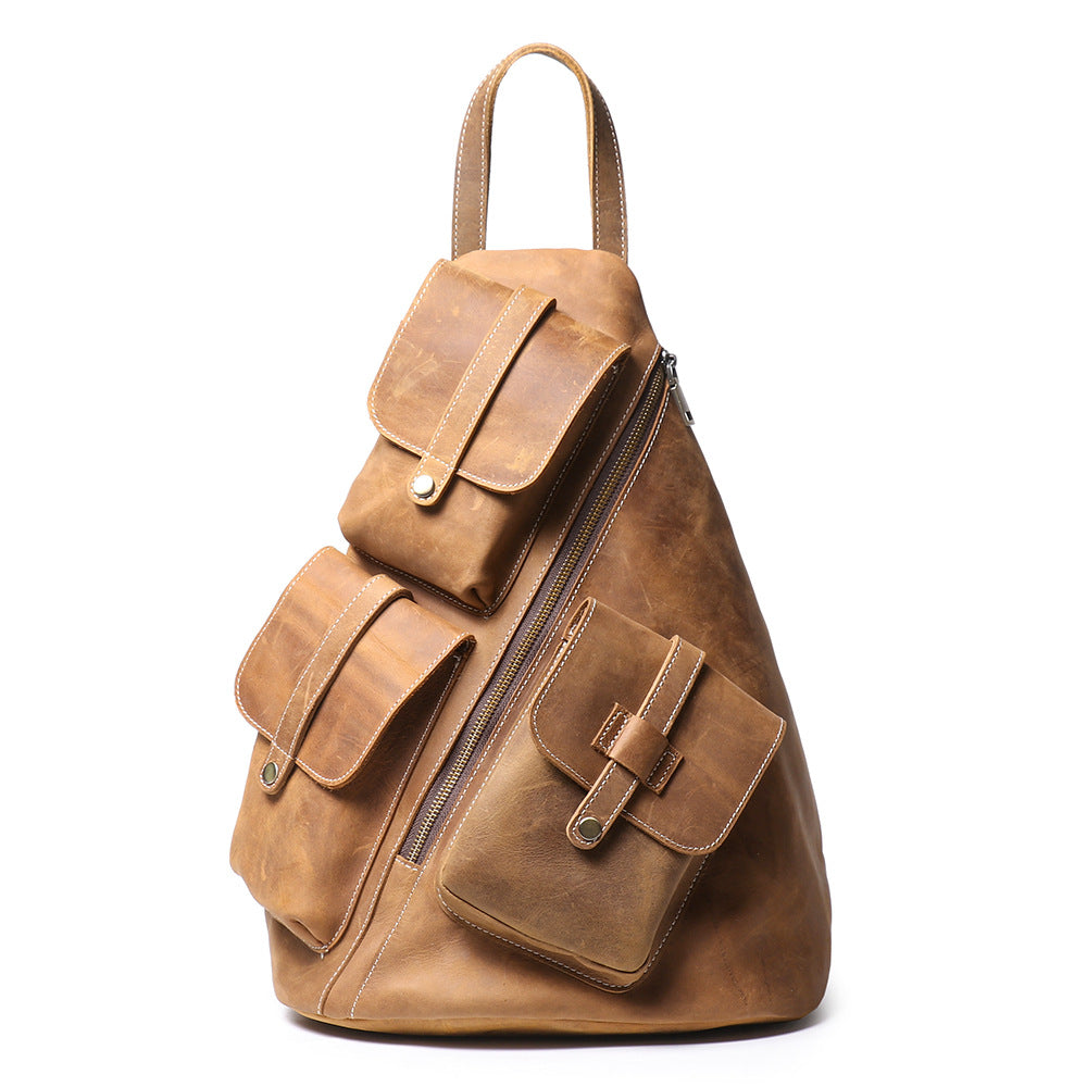 beautiful leather backpack Genuine Leather Backpack with Multi Pocket, Light brown