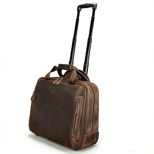 Leather Duffle Bag with Wheels Vintage Full Grain