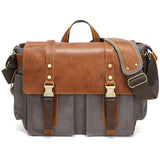 Mens Waxed Canvas Briefcase with Top-Grain Leather - Woosir