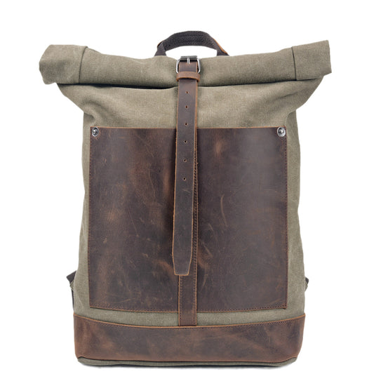Vintage Cotton Canvas Roll Top Backpack - Woosir