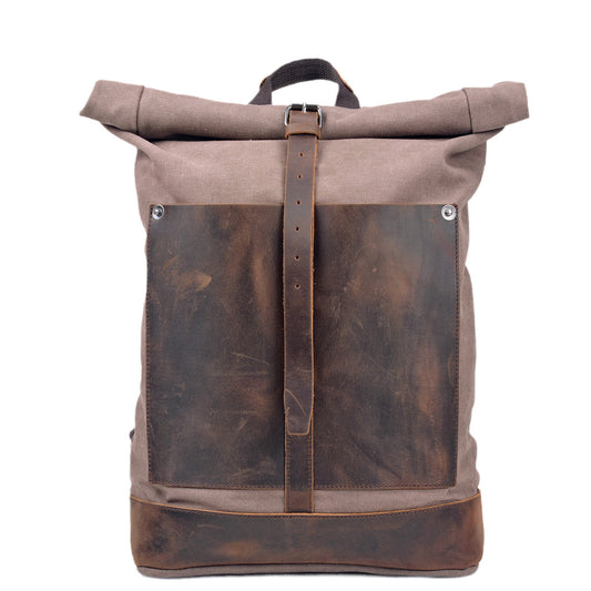 Vintage Cotton Canvas Roll Top Backpack - Woosir