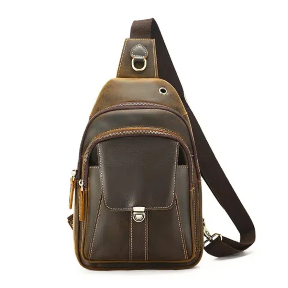Vintage Leather Sling Bag for Men fits iPad Woosir