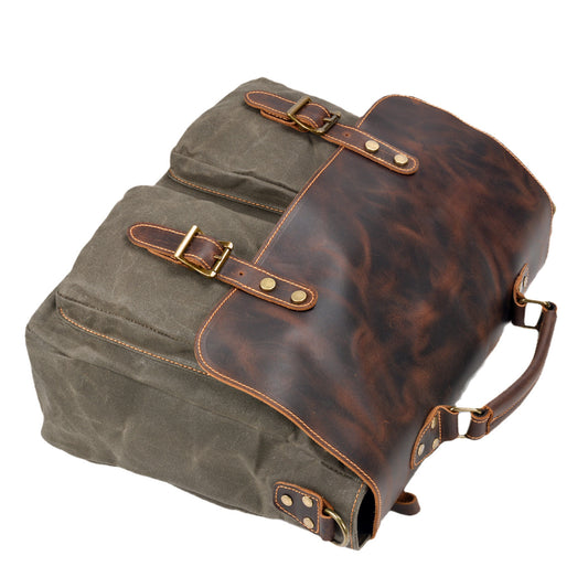 Waterproof Waxed Canvas Briefcase 16-Inch with Genuine Leather - Woosir