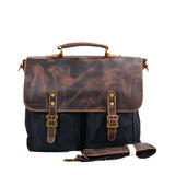 Waterproof Waxed Canvas Briefcase 16-Inch with Genuine Leather - Woosir