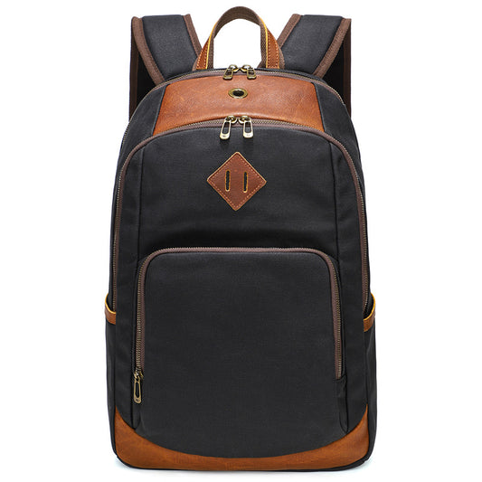 Waxed Canvas Backpack Fit 15-inch Laptop with Top-grain Leather - Woosir