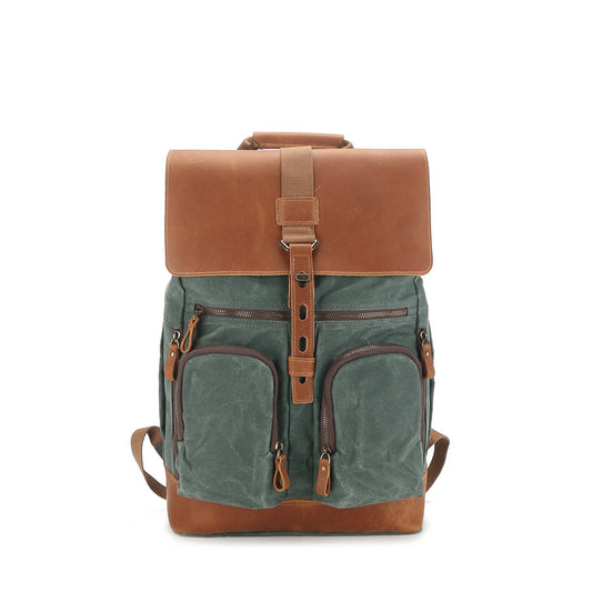 Waxed Canvas Backpack with Top-grain Leather - Woosir