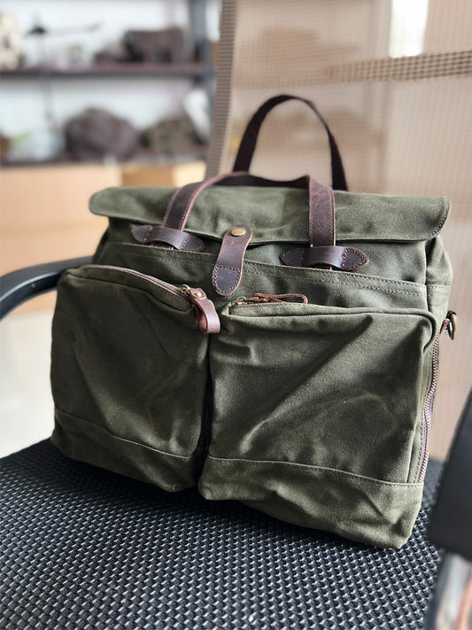 Waxed Canvas Briefcase for 15.6 inch Laptop - Woosir
