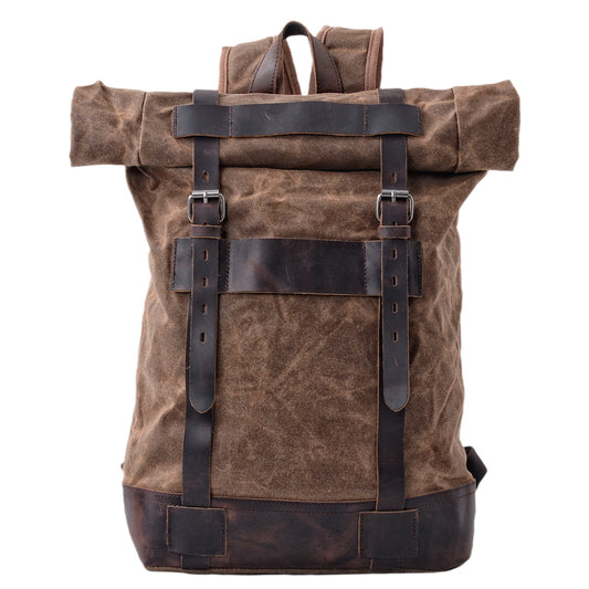 Rolltop-Vintage-Rucksack aus Segeltuch mit Laptopfach