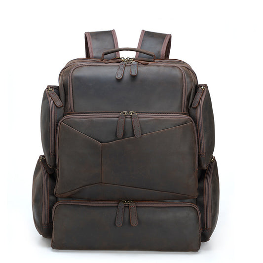 17-inch Leather Backpack Travel Vintage - Woosir