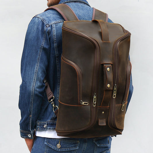 Leather Convertible Backpack Duffle Bag For Travel - Woosir