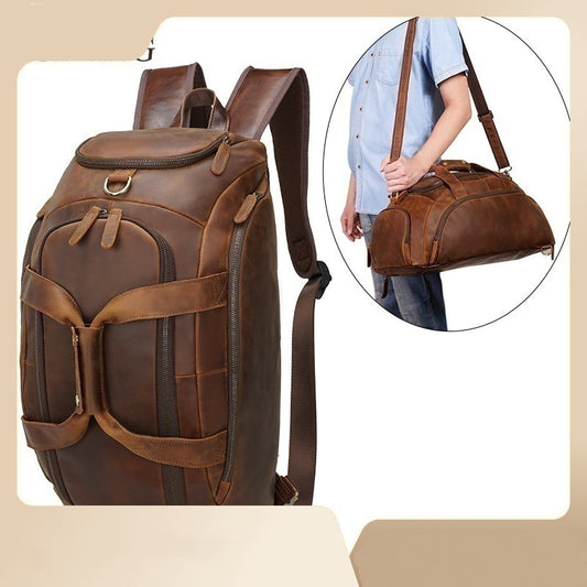 Leather Convertible Backpack Duffle Bag With Shoe Compartment - Woosir
