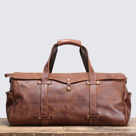 Vintage Leather Duffle Bag Mens Leather Weekender - Woosir