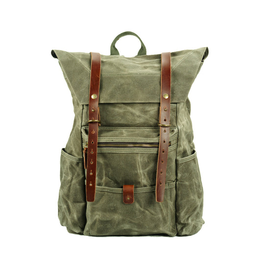 Large Waxed Canvas Rucksack Vintage Hiking Backpack