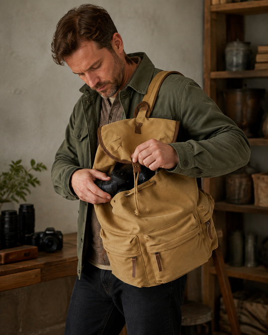 Woosir canvas-vintage-camera-bag-compatible-1-camera-3-lens generated model 2