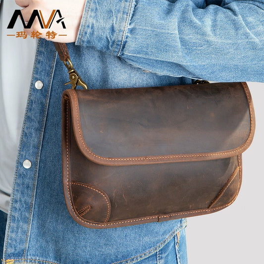 Compact leather crossbody bag wearing view