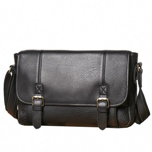 Full-grain leather large messenger bag on white background