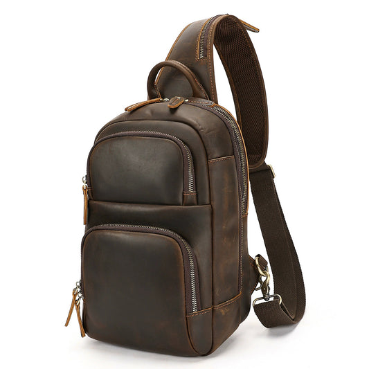 Woosir Large Vintage Leather Chest Bag for Men white background front