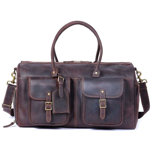 Woosir Large Vintage Leather Gym and Travel Bag white front brown variant Deep Coffee