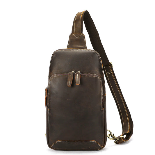 Woosir Men's Vintage Crazy Horse Leather Chest Bag white background front