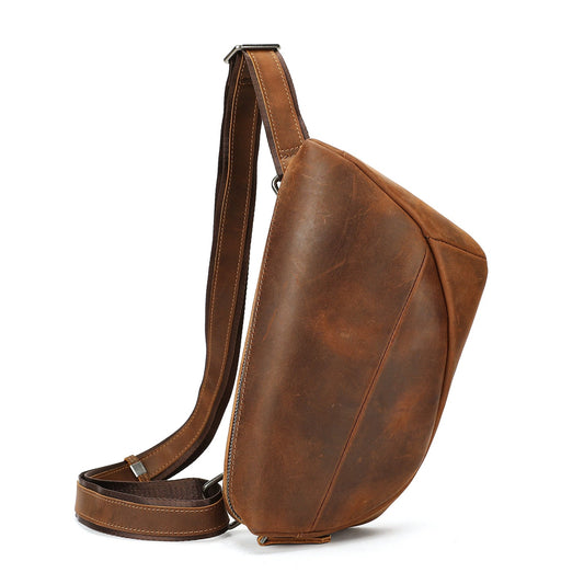Woosir Multi-Pocket Crazy Horse Leather Chest Bag white background front brown