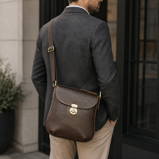 Woosir vintage crazy horse leather lock messenger bag model urban commute
