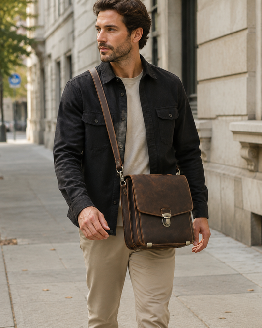 Woosir generated model 1 | vintage-crazy-horse-leather-messenger-bag-for-men
