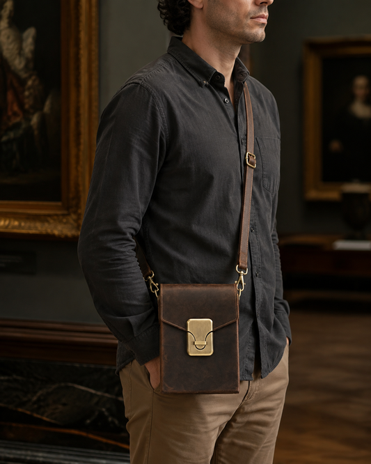 Woosir generated model 2 | vintage-crazy-horse-leather-push-lock-crossbody-bag