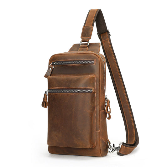 Woosir vintage full grain leather chest bag white background front
