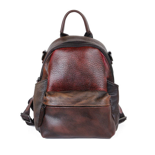 SEO: Woosir Vintage Full-Grain Leather Color-Block Backpack for Women strap detail