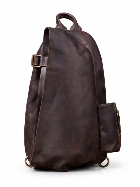 Woosir Vintage Genuine Leather One-Shoulder Backpack white hero deep coffee