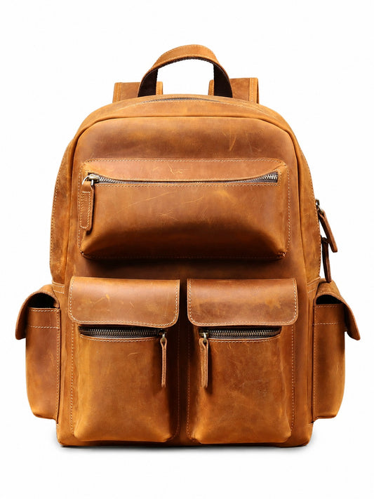Woosir Vintage Leather Laptop Backpack for Men white front variant Coffee