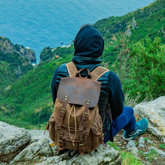 Vintage Waxed Canvas and Leather Backpack Mens - Woosir