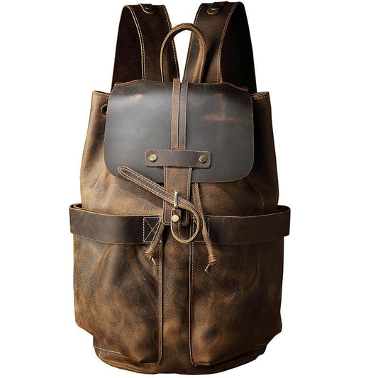 Vintage Small Leather Backpack Drawstring - Woosir