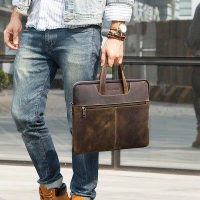 15 inch Cowhide Leather Macbook Pro Laptop Bag - Woosir