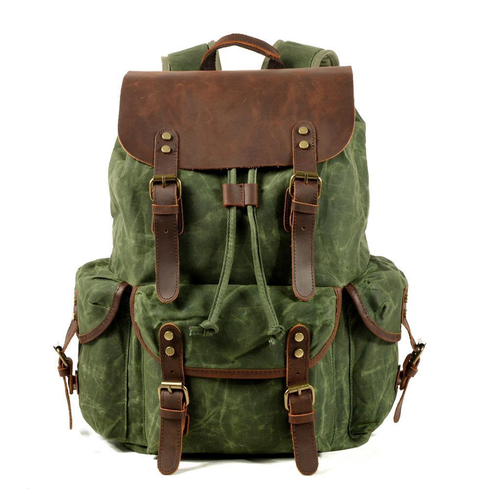 canvas leather vintage backpack Vintage Waxed Canvas and Leather Backpack Mens, Lake Green
