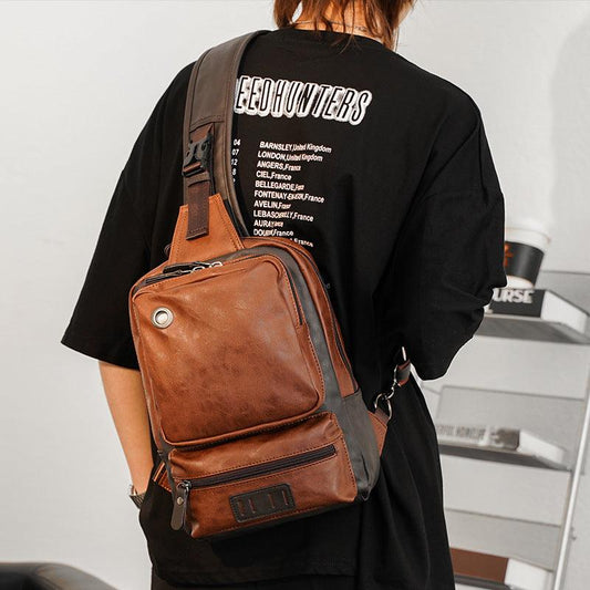 PU Leather Men Sport Bags Male Travel Chest Bag - Woosir