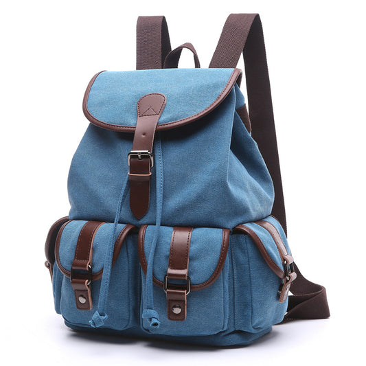 School Cotton Canvas Backpack With Multiple Pockets - Woosir