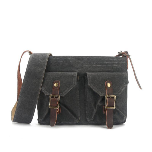 Vintage Canvas Messenger Bag with Front Pockets - Woosir