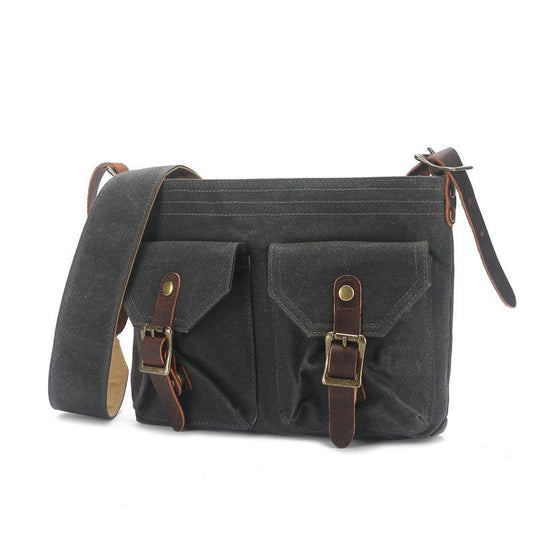 Vintage Canvas Messenger Bag with Front Pockets - Woosir