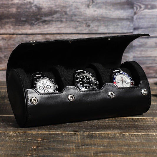 Woosir Leather Black Watch Case for Men for 3 Watches - Woosir