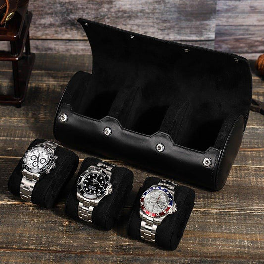 Woosir Leather Black Watch Case for Men for 3 Watches - Woosir